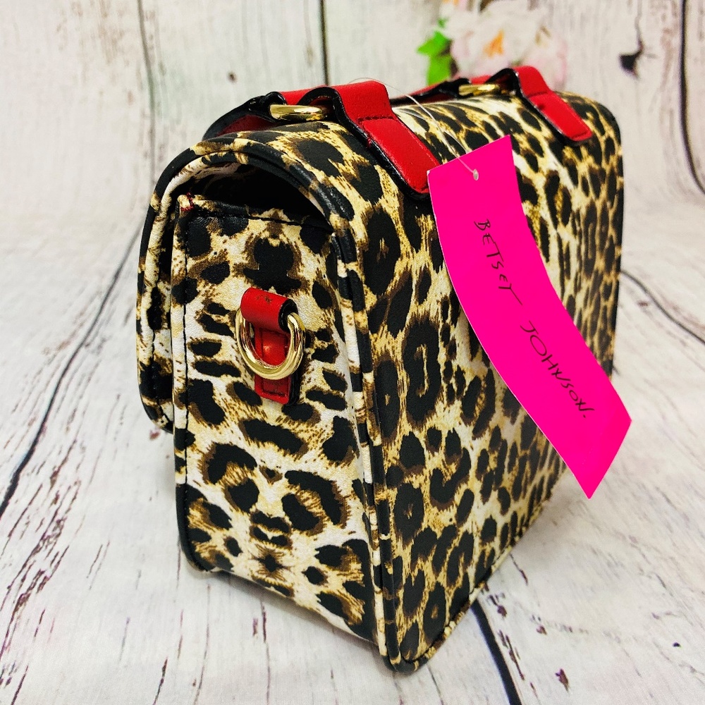 Betsey Johnson Leopard Red Crossbody Top Handle Bag - Picture 4 of 9